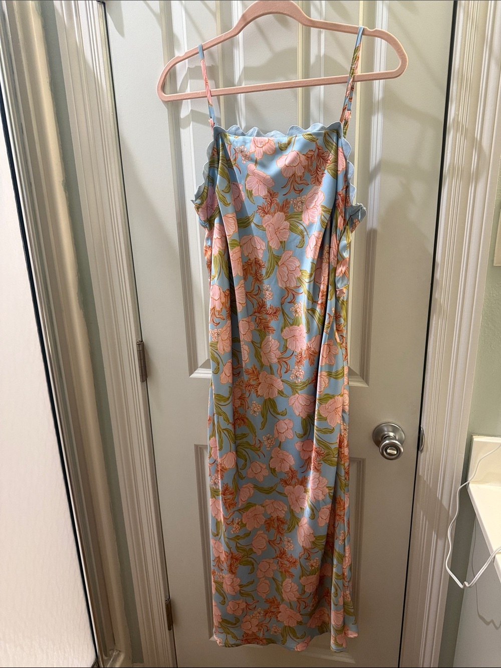 Floral Slip Dress in Blue and Pink
